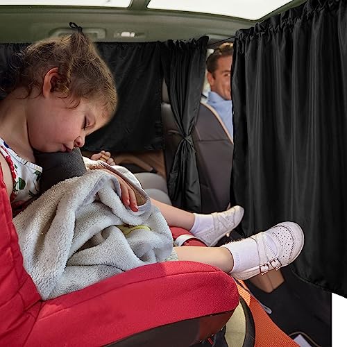 Set Of 3 Car Window Shades - 95% Light Blocking Sunshades, 1 Privacy Divider Curtains & 2 Side Window Covers, Wide Sedan Suv Accessories For Kids Baby Travel Camping Nap Sleeping #TOP2
