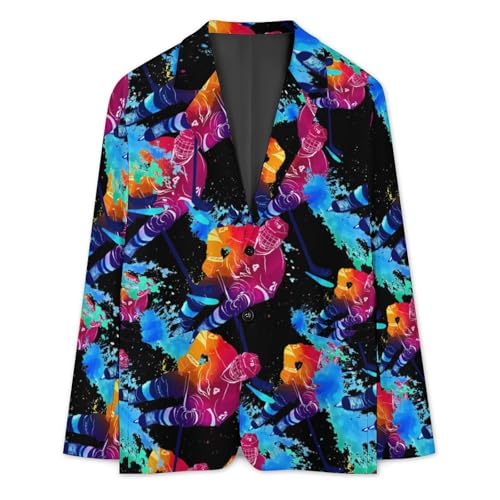 Hockey Player Colorful Men's Slim Suit Long-Sleeve Prom Tuxedo Classic Two Button Business Jacket3