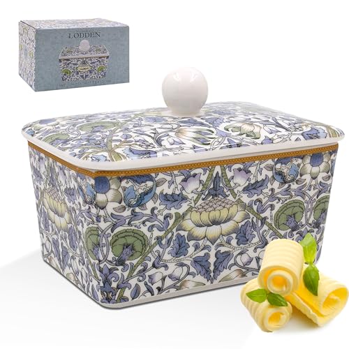 The Leonardo Collection Lodden Butter Dish by William Morris | Decorative Porcelain Butter Keeper with Lid | Arts and Crafts Floral Design | Elegant Tableware Gift | Classic British Kitchen Accessory