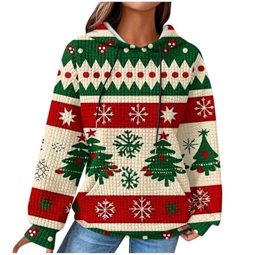 Christmas Hoodies for Women Trendy Long Sleeve Xmas Tree Graphic Print Ugly Sweatshirt Oversized Casual Pullover Tops
