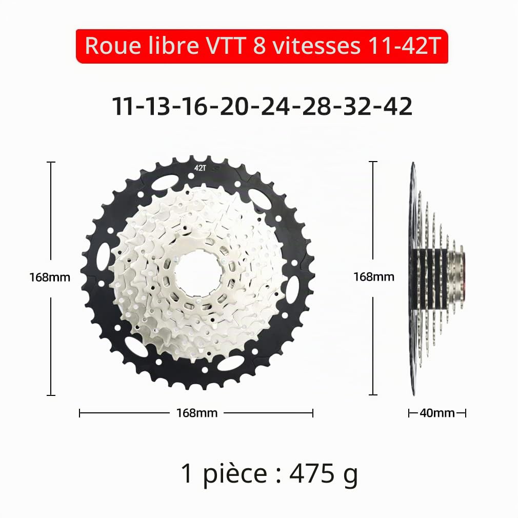 CYSKY Cassette 8 Vitesses 11-25T/11-28T/11-32T/11-36T/11-40T/11-42T Compatible avec Shimano Sram Sunrace, Convient pour VTT, vélo de Route (Poids léger)