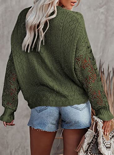 Image of Dokotoo Womens Crewneck Crochet Lace Long Sleeve Hollow Out Cable Knit Sweaters Pullover Tops