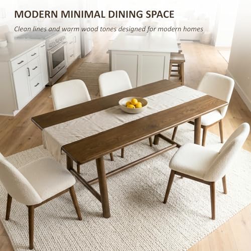 Image of CIMOTA 69 inch Dining Table for 4-6, Walnut Finish Wood Kitchen Table with Solid Wood Legs, Modern Farmhouse Dining Furniture for Dining Room, Living Room & Home Office