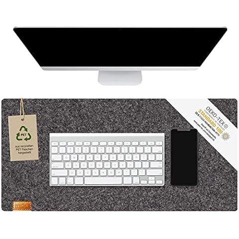 MIQIO® Designerska podkładka na biurko z trwałego filcu, nadaje się do drewnianych stołów, ponieważ bez gumy, certyfikat Oekotex, mata na biurko z butelek PET pochodzących z recyklingu, ciemnoszara