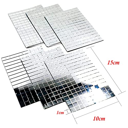 Mirror Mosaic Tiles Square Glitter Glass Mosaics Self-Adhesive Backing Christmas DIY Art & Crafts Decoration(Silver, 10x10mm x6sheets)