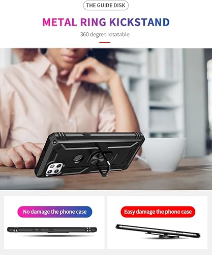 Miniatura 6 de Funda para Moto One 5G Ace, con protector de pantalla HD, grado militar anillo de montaje en coche con soporte híbrido de policarbonato duro de