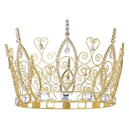 DcZeRong Birthday Queen Crown Women Costume Pageant Prom Queen Crown Cake Topper Gold Round Crown King Crowns Gold Men's Crowns For Adults Prom Pageant Party Rhinestone Full Crowns