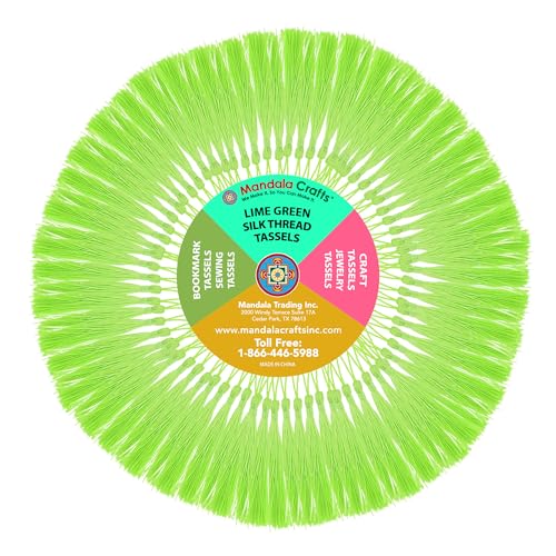 Image of Mandala Crafts Small Lime Green Bookmark Tassels - 100 Bulk Silky Mini Craft Tassels with Loops for Bookmarks, Jewelry Making, Graduation Decorations, and Keychains