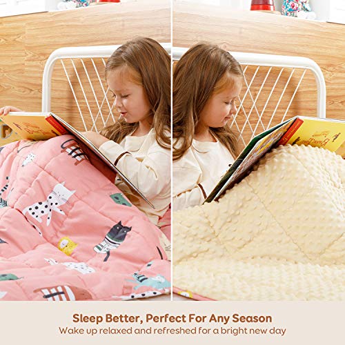 Image of Uttermara Weighted Blanket 7 lbs, Ultra Cozy Minky Fleece and Cotton Sided with Cartoon Patterns, Reversible Heavy Blanket Great for Calming and Sleeping, 36x48 inches, Pink Cat