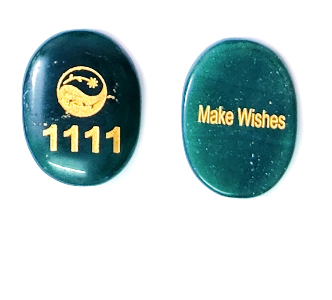 Astroghar 1111 Angel Symbol Numbers Make Wishes Engraved Natural Green Jade Crystal Pocket Word Stones Healing Crystals