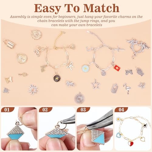 Image of Himake 653Pcs Gold Silver Charm Bracelet Making Kit, DIY Jewelry Making Supplies, Including Paperclip Chain Bracelets, Jump Rings, Charms, Gift Bags, Pliers, Box for Jewelry Making(Gold & Silver)