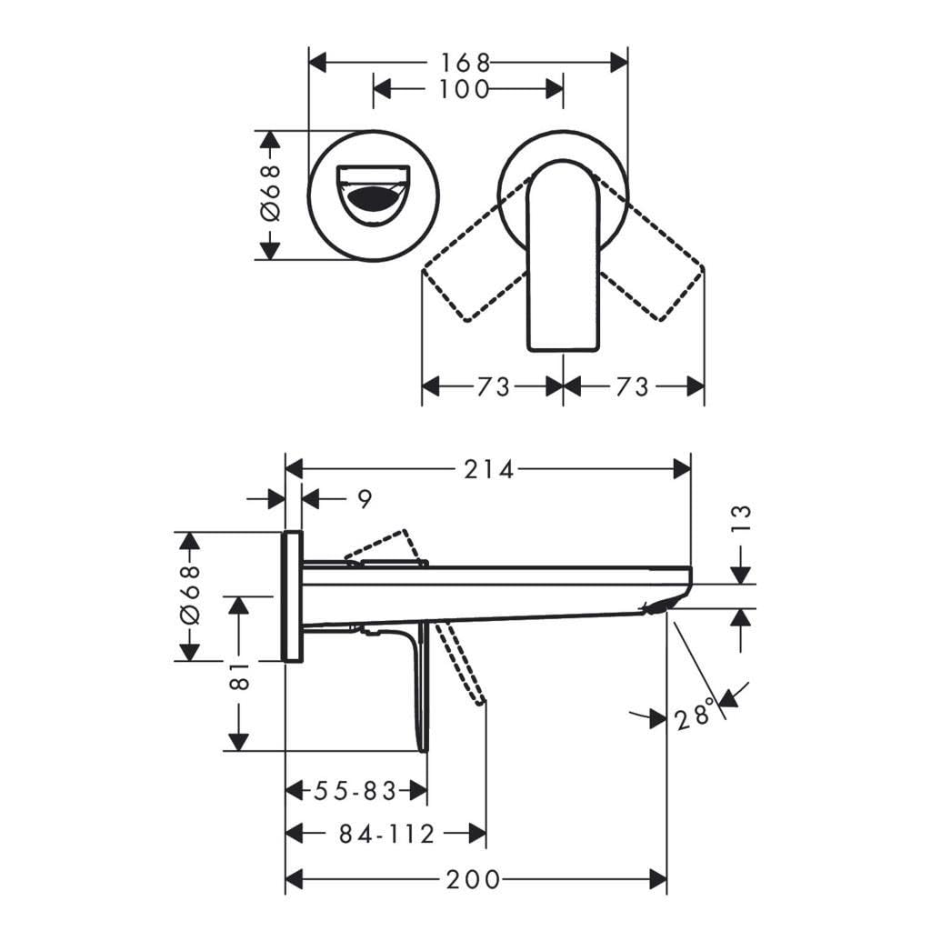 hansgrohe Mitigeur de Lavabo Rebris E, Robinet Lavabo pour Montage Encastré, Bec 20 cm, avec Garniture de Vidage, Chromé, 72568000