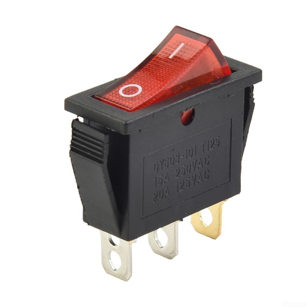 Interruttore a bilanciere 15A 250V 20A 125V ROSSO ON-OFF-ON 3 pin, tipo sottile a scatto con terminali a pressione per elettrodomestici