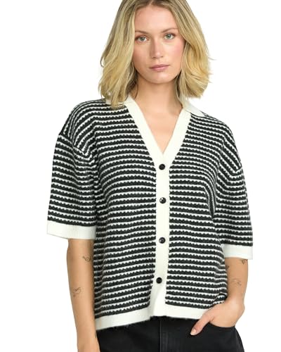 Volcom Women's Saltie Stones Yarn-dye Patterned Sweater Knit Polo Cardigan – Relaxed Fit, Geometric Design2