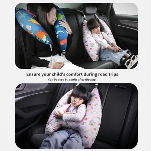 Image of Kids Travel Pillow, Ages 6+ for Cozy Sleeping, Head & Neck Support (Pink) | Road Trip & Seatbelt Comfort, Travel Essentials for Long Rides, Family Friendly Baby Shower Gifts, Simple Install Easy-Buckle