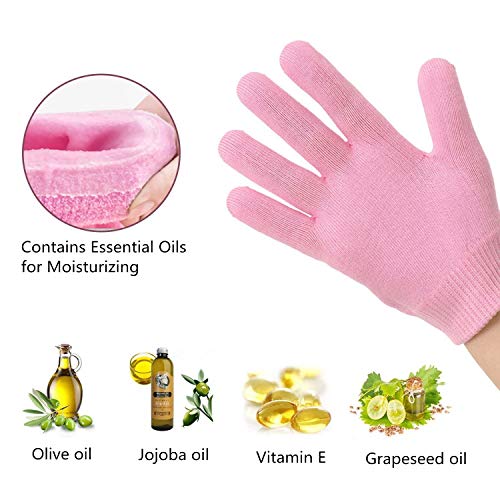 Pinkiou Gel Spa Moisturizing Gloves Soft Cotton With Thermoplastic Repair Cracked Cuticles Dry Skin Treatment Hydrating Gel Lining Infused With Essential Oils Vitamins Large Size(Gloves, Pink) #TOP5