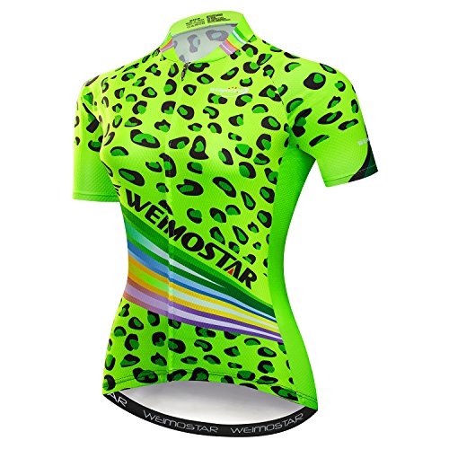 Women's Cycling Jersey Tops Summer Short Sleeve Full-Zip Clothing Bike Shirt Green Tree X-Large