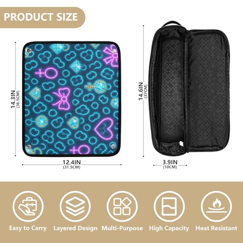 Estuche de viaje 2 en 1 para rizador con alfombrilla para plancha, organizador portátil para herramientas de peinado, bolsa de viaje estampado leopardo neón para planchas, rizadores y alisadores miniatura 4
