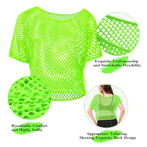 80s Fancy Fishnet Top for Women Neon Mesh Top Off the Shoulder T-shirt 1980s Retro Theme Party Costume Accessories Cosplay - Image 4