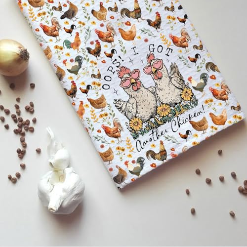 Torchon amoureux de poulet Oops I Got Another Chicken floral pour la cuisine