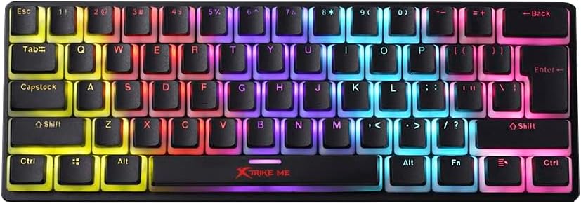Top-down view of the Xtrike Me GK-985P keyboard with rainbow backlighting