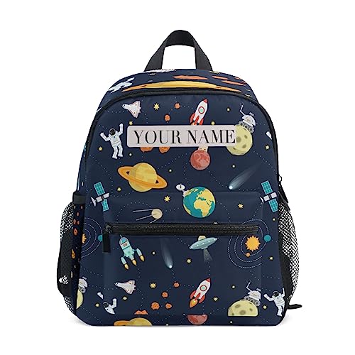 OREZI Custom Kid's Name Toddler Backpack,Personalized Backpack with Name/Text Daycare Bag,Customization (Cute Space Universe Planet Adventure) Nursery Bag Preschool Baby Diaper Bag, Blue, One Size,