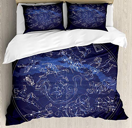 Ambesonne Constellation Duvet Cover Set, Antique Sky Map with Hand Drawn...