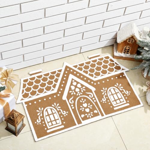 Drydiet クリスマス ジンジャーブレッドハウス コイア ドアマット 30インチ x 18インチ アウトドア クリスマス ウェルカムマット ラグ ホーム インドア ホリデー ギフト バスルーム ドア クリスマス 冬 デコレーション [2]
