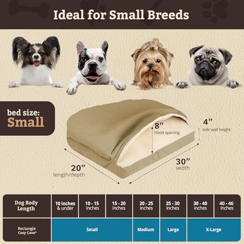 Image of Snoozer Rectangle Cozy Cave Dog Bed, Hooded Dog Bed, Khaki (S)