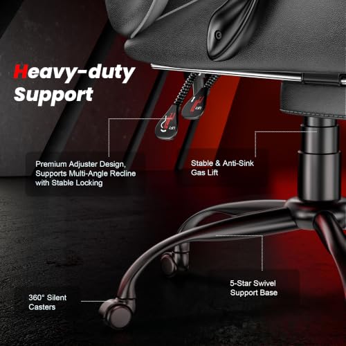 Image of Gaming Chair with Footrest, Ergonomic Video Game Chair with Headrest and Lumbar Support, 400 lbs Adult Chair, Height Adjustable 360 Swivel High Back Reclining Computer Chair for Home Office (Grey)