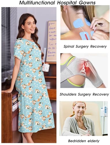 Image of Deyeek Hospital Gowns for Women Labor Delivery Shoulder Surgery Dress Adaptive Clothing Night Robes for Elderly Plus Size