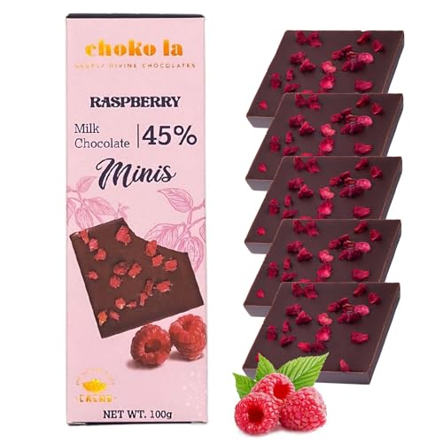 Image of Chokola 45% Milk Chocolate Raspberry Minis - Creamy Cocoa with Fruity Raspberry Chocolate Bites-100g