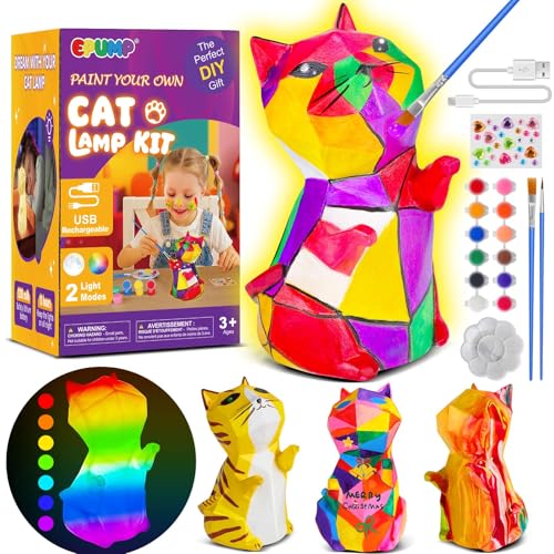 EPUMP Luce Notturna a Forma di Gatto Ricaricabile (1200 mAh) con 2 Modalità di Luce – Kit Creativo DIY da Dipingere, Gioco da Pittura e Regalo per Bambini da 5 a 12 Anni
