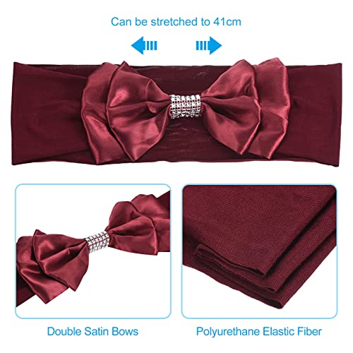 PATIKIL 12"x8" Chair Sash Bow, 10 Pack Spandex Stretch Chair Cover Bands Sashes with Bow Knot for Wedding Banquet Decorations Burgundy - Image 4