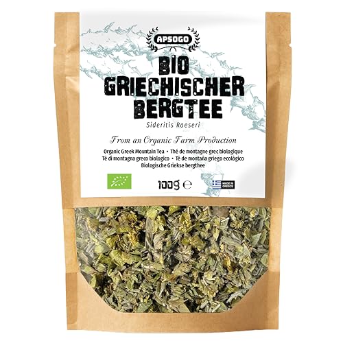 APSOGO Griechischer Bio Bergtee - Premium Sideritis Bergtee - 100% Naturbelassener Griechischer Bio Tee - Handverlesen & Aromatisch - Kräutertee aus Griechenland 100g