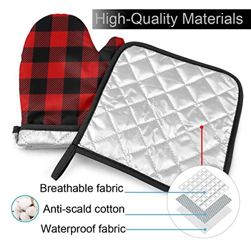 Rengmian Red Black Buffalo Check Plaid Pattern Oven Mitts And Pot Holders Heat Resistant Oven Gloves Safe Cooking Baking Grilling #TOP3
