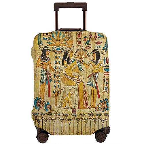 Moslion Egyptian Suitcase Protector Vintage African Papyrus Pharaoh Maids With Sword Cat Bird Travel Luggage Covers Baggage XL Fit for 29-32 Inch Suitcase Brown