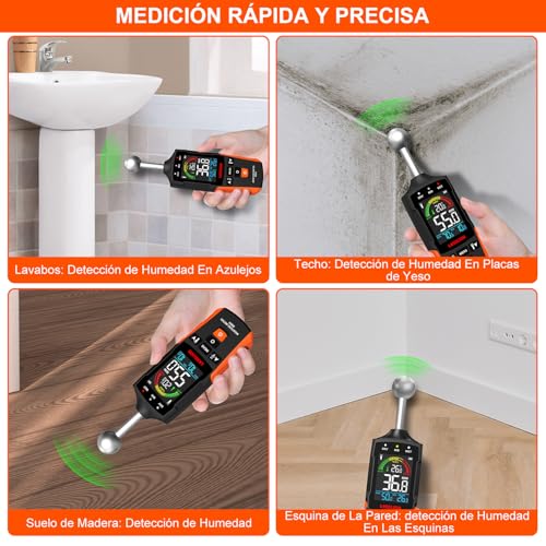 Miniatura 4 de Laselion Medidor De Humedad No Destructivo - Sensor Esférico 5-40mm, Temperatura En Tiempo Real C F , Detecta Humedad Oculta En Madera Paredes Obra, Alarmas Personalizables - Ms04