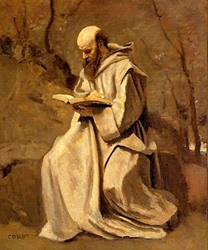 Peinture murale Corot Monk Reading Book Jean Baptiste Camille Corot 60x90cm