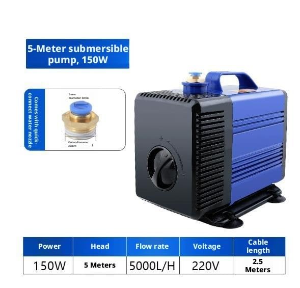 Bomba de agua sumergible de 150W for grabador CNC, elevación de 5m 5000L/H, bomba de fuente de acuario con conector rápido de 8mm
