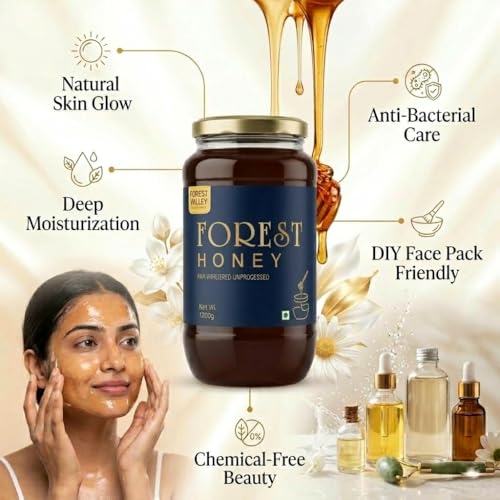 Image of FOREST VALLEY Raw Forest Honey, 1200 Gram, Wild, Unprocessed, Unheated, Non Pasteurized, Original Honey 100% Pure and Natural (1.2 Kg)