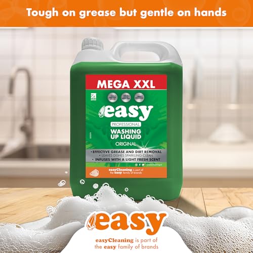 easy Original Washing Up Liquid Refill (5L x 3) Removes Dirt and Grease, Dishwashing Liquid with Light Fresh Scent for Professional and Home Use, Skin-Friendly Dish Soap - Image 5