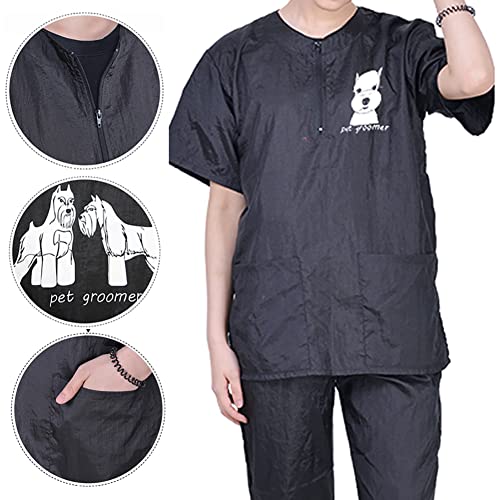 WAYUTO Kurzärmeliger Fellpflegekittel mit Reißverschluss, Hundepflege, Arbeitskleidung mit 2 Taschen, Haustierpflege-Hemd, Hundepflege, Arbeitskleidung für Haustiergeschäft, Herren und Damen,