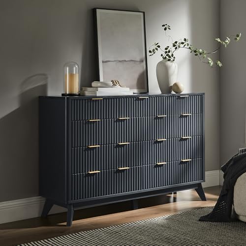 Image of T4TREAM Fluted 9 Drawers Dresser, 54 inch Wide Modern Chest of Drawers with Faux Marble Top, Curved Profile Design, Dresser TV Stand, Wood Drawer Organizer for Bedroom, Living Room, Hallway, Dark Grey