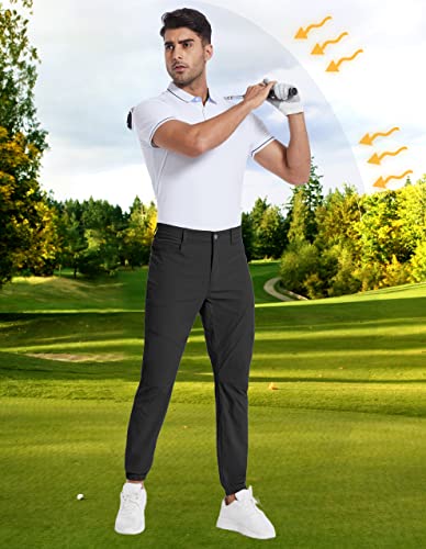 Puli Men's Stretch Golf Joggers Pants Quick Dry Lightweight Hiking Waterproof Casual Dress Pants With Pockets Black 36 #TOP4