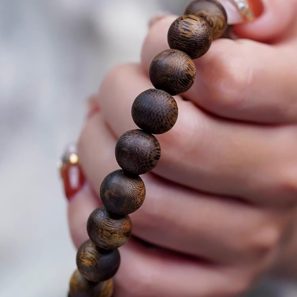 Pulsera de Madera de agar, Cuentas budistas, Cuentas de oración Naturales, Rica en Contenido de Resina, Aroma en Capas,12mm x 17 Beads