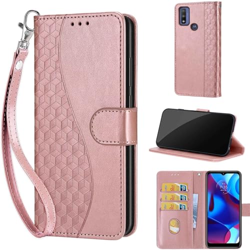 Housse cuir gaufré Motorola Moto G Pure 2021 or rose au design chic