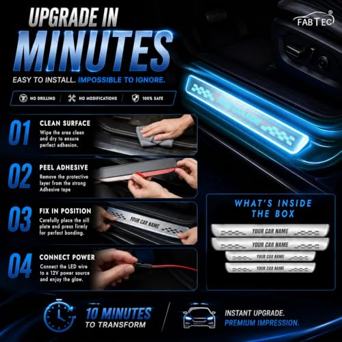 Image of Fabtec Car Door Foot Step Sill Plate with Mirror Finish LED Compatible with Volkswagen Virtus (Set of 4pc, Blue)(6 Month Warranty)