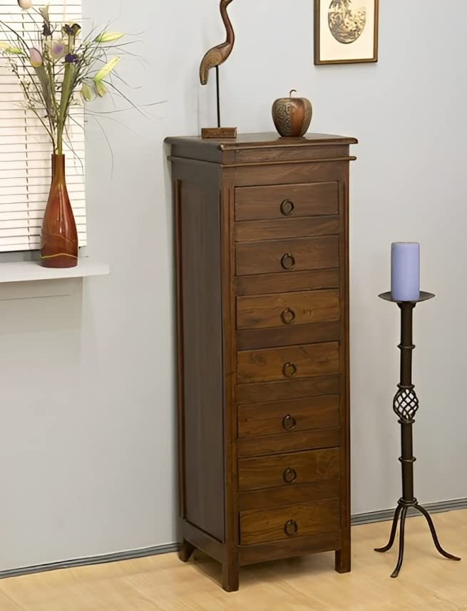 Image of Wooden 7 Drawer Storage Cabinet Wooden Sideboard Storage Cabinet Dresser for Bedroom Living Room Home Sheesham Wood, Walnut Colour
