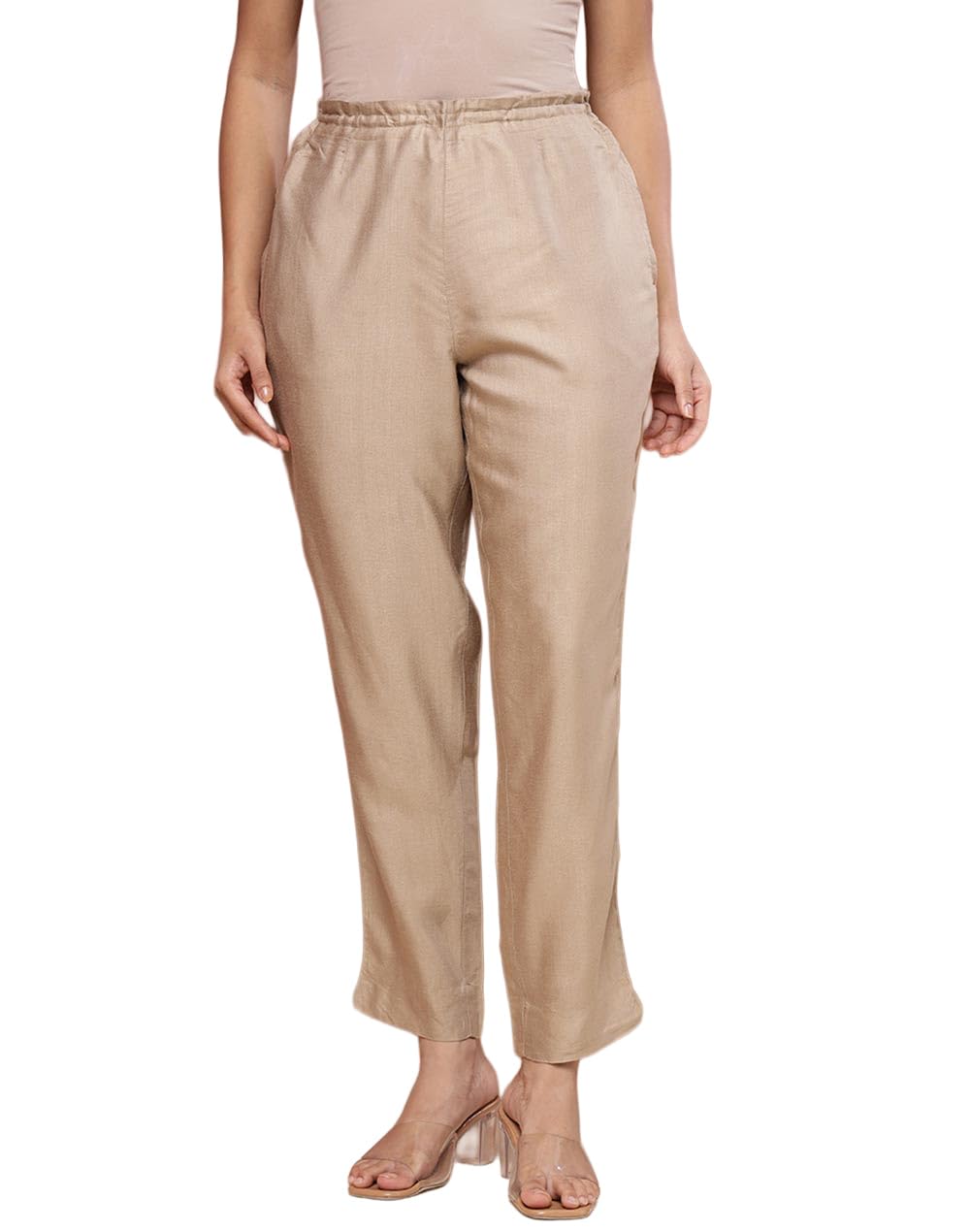 Beige Viscose Silk Woven Ethnic Pant-image-28
